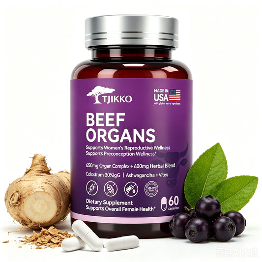 Tjikko Beef Organ Supplement for Women – with Uterus, Ovary, Liver, Kidney, Heart, Bone Marrow & Colostrum – Plus Vitex, Maca, Ashwagandha, Shatavari – Hormone Balance, Cycle Support & Energy – 60 Cap