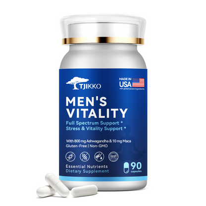 TJIKKO Men’s Vitality Complex – Ashwagandha 800mg, Vitamin B Complex, Maca, L-Theanine – Energy, Stress Support, Testosterone Support, Mood & Focus – 90 Capsules, 30 Day Supply (multivitamin for man)