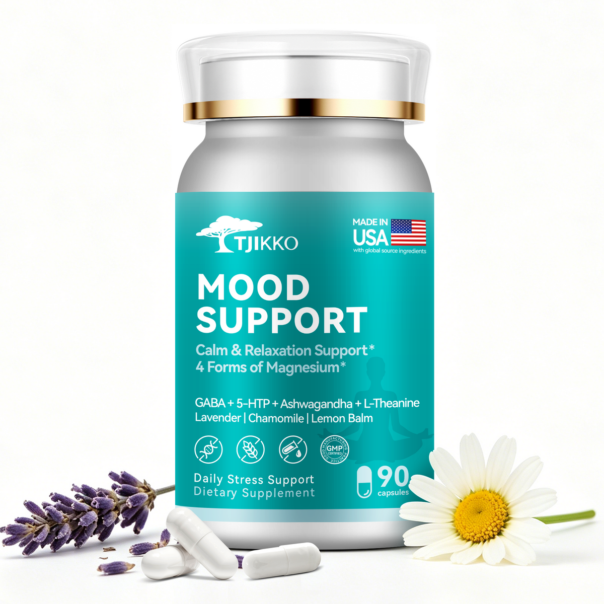 TJIKKO Magnesium Sleep Support Complex – Magnesium Glycinate, GABA 100mg, 5-HTP, L-Theanine – Calm, Relaxation, Stress Relief & Better Sleep – 90 Capsules, 30 Day Supply (Magnesium(90p))