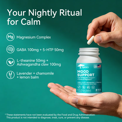 TJIKKO Magnesium Sleep Support Complex – Magnesium Glycinate, GABA 100mg, 5-HTP, L-Theanine – Calm, Relaxation, Stress Relief & Better Sleep – 90 Capsules, 30 Day Supply (Magnesium(90p))